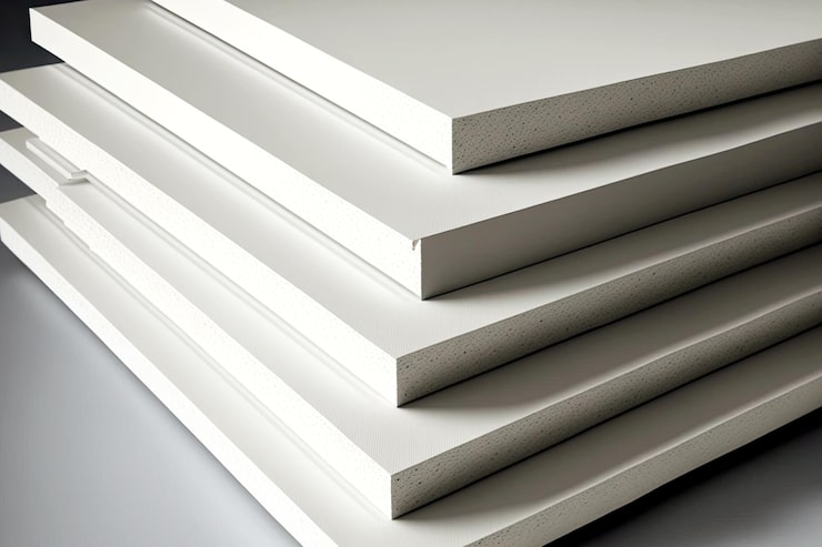 the stack of special gypsum plasterboard board with enhanced sound insulation plasterboard